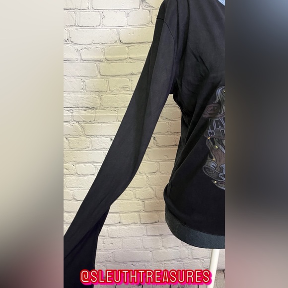 Women’s Harley Davidson Long Sleeve Black Blouse With Rhinestones And Logo XS - Picture 3 of 6